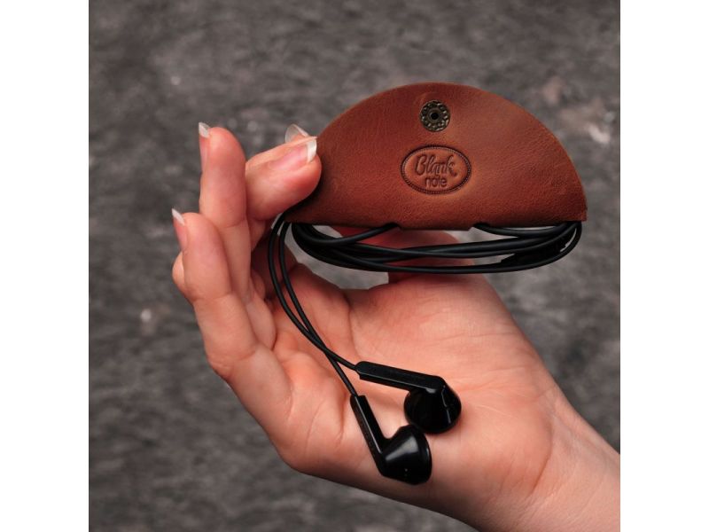 Кожаный холдер для наушников и проводов светло-коричневый, фото 1