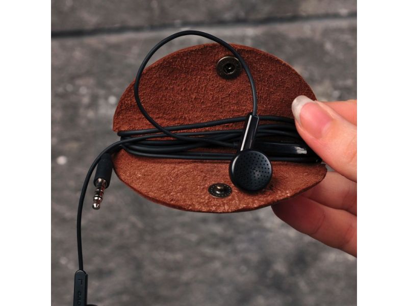 Кожаный холдер для наушников и проводов светло-коричневый, фото 2