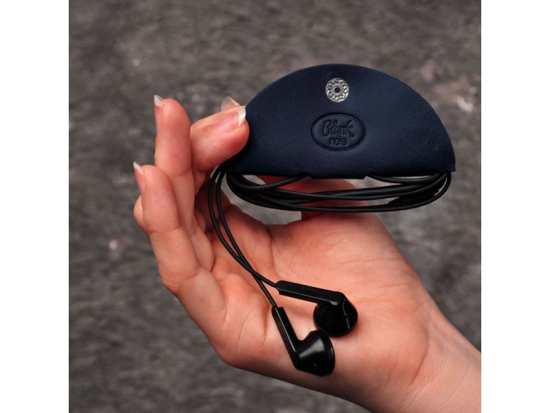 Кожаный холдер для наушников и проводов синий, фото 1