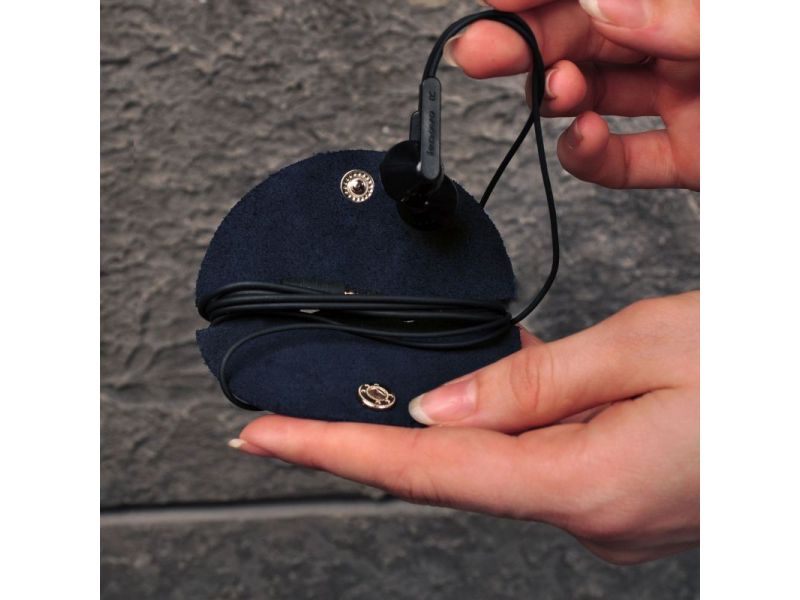 Кожаный холдер для наушников и проводов синий, фото 2