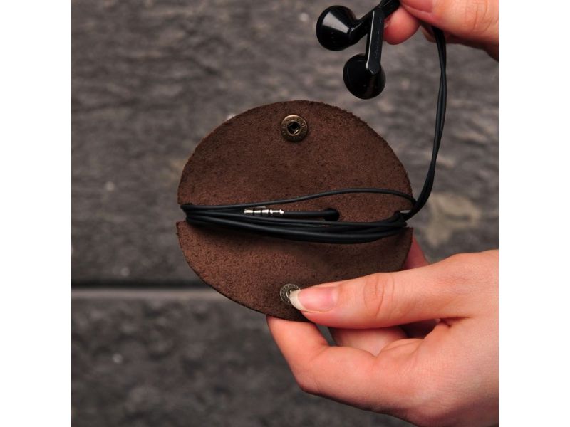 Кожаный холдер для наушников и проводов темно-коричневый, фото 2