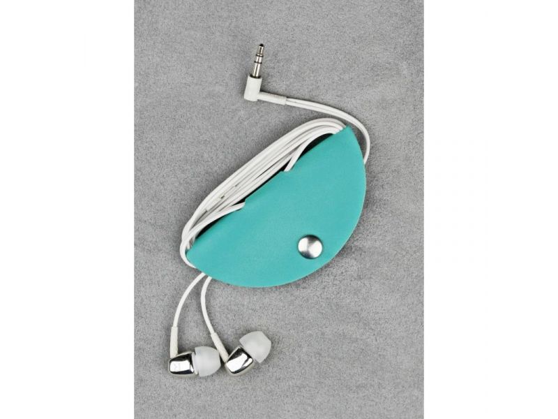 Кожаный холдер для наушников и проводов бирюзовый, фото 1