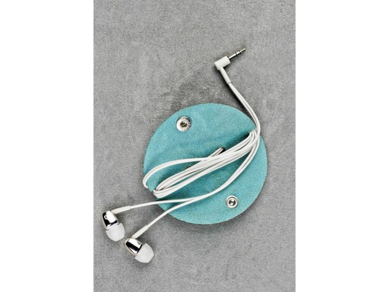 Кожаный холдер для наушников и проводов бирюзовый, фото 2