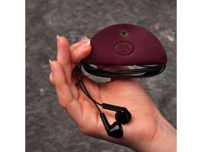 Кожаный холдер для наушников и проводов бордовый, фото 1