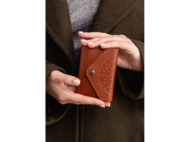 Кожаный кард-кейс 3.0 светло-коричневый с мандалой, фото 1