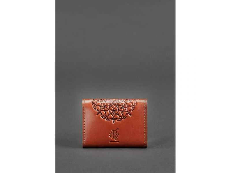 Кожаный кард-кейс 3.0 светло-коричневый с мандалой, фото 5