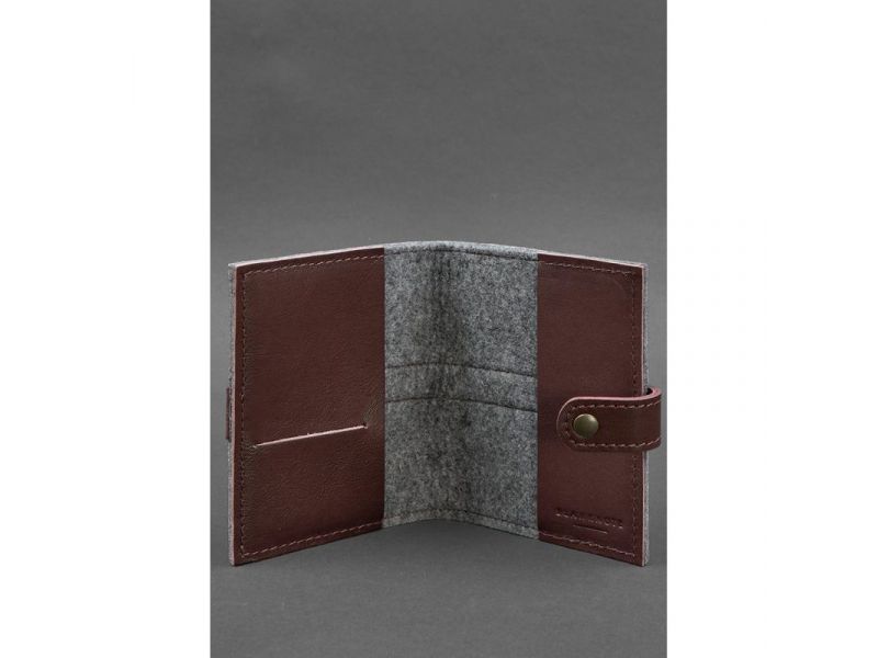 Фетровая обложка для паспорта 1.1 с кожаными бордовыми вставками, фото 2