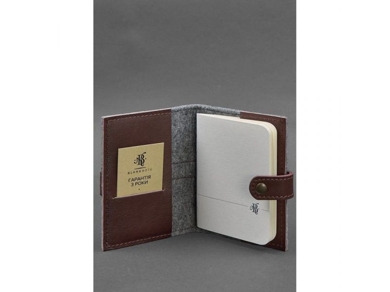 Фетровая обложка для паспорта 1.1 с кожаными бордовыми вставками, фото 3