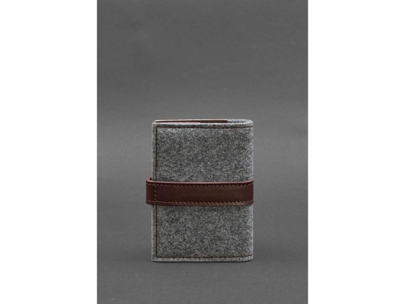 Фетровая обложка для паспорта 1.1 с кожаными бордовыми вставками, фото 4