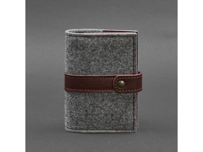 Фетровая обложка для паспорта 1.1 с кожаными бордовыми вставками, фото 5