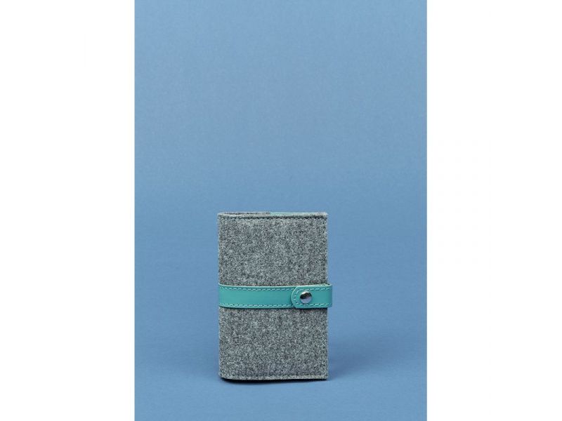 Фетровая женская обложка для паспорта 1.1 с кожаными бирюзовыми вставками, фото 1