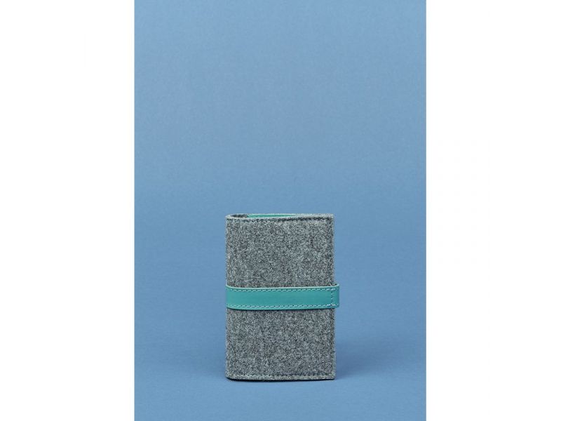 Фетровая женская обложка для паспорта 1.1 с кожаными бирюзовыми вставками, фото 4