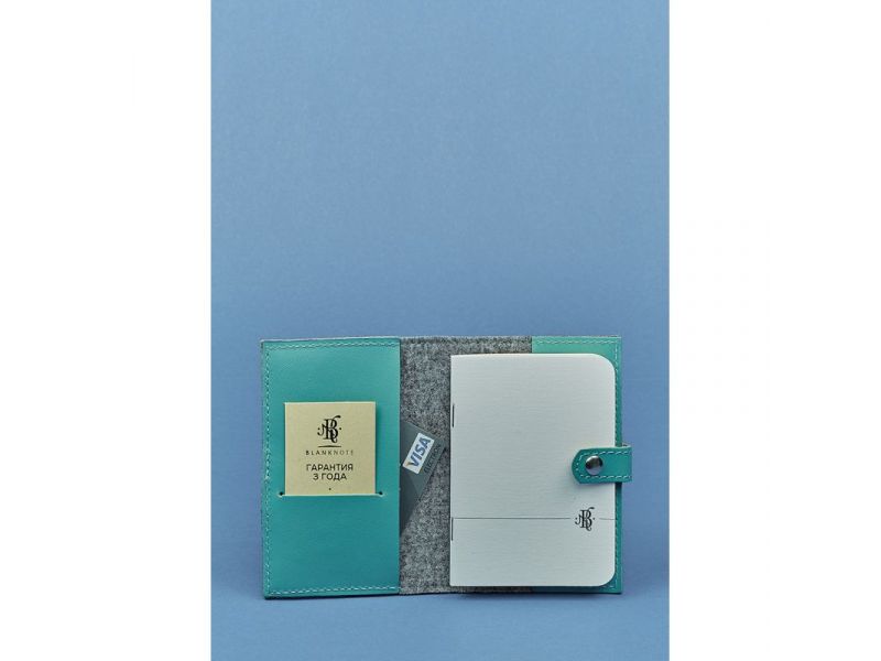 Фетровая женская обложка для паспорта 1.1 с кожаными бирюзовыми вставками, фото 2