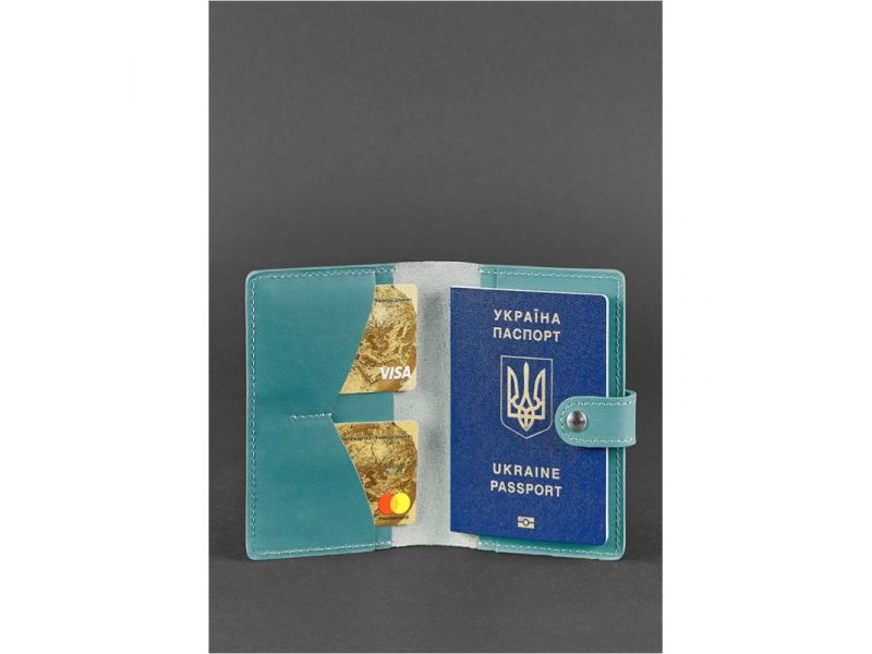 Кожаная обложка для паспорта 3.0 бирюзовая, фото 2