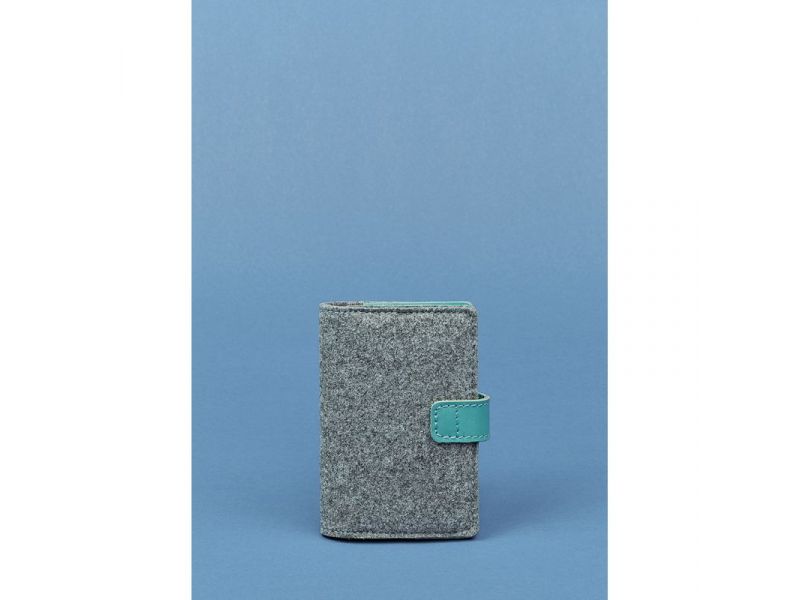 Фетровая женская обложка для паспорта 3.0 с кожаными бирюзовыми вставками, фото 4