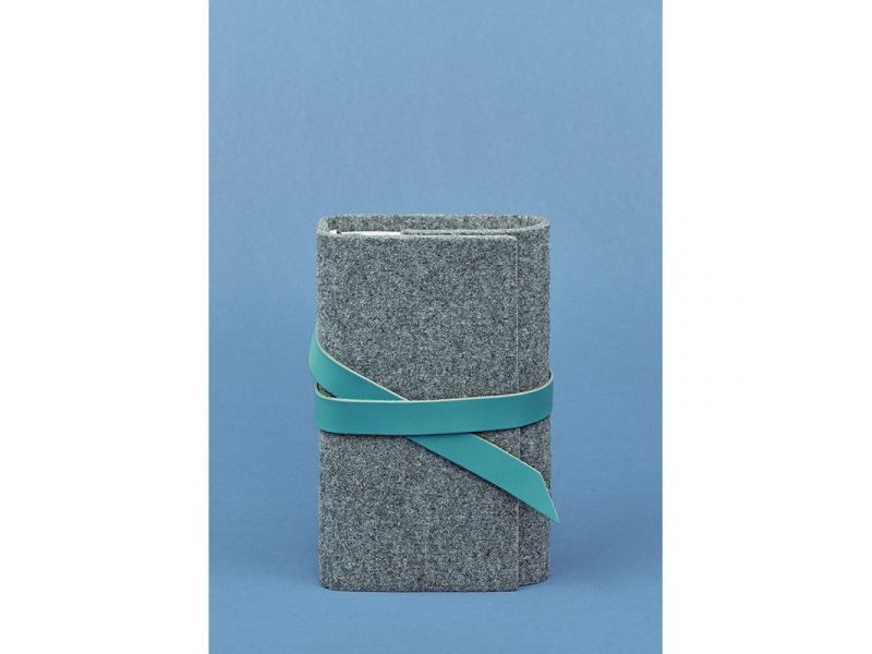 Фетровый женский блокнот (Софт-бук) 1.0 с кожаными бирюзовыми вставками, фото 1