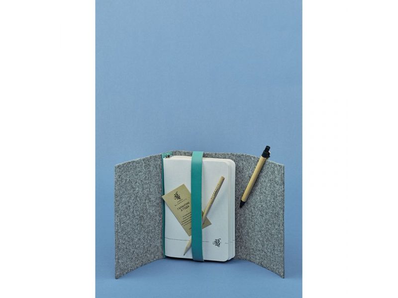 Фетровый женский блокнот (Софт-бук) 1.0 с кожаными бирюзовыми вставками, фото 2