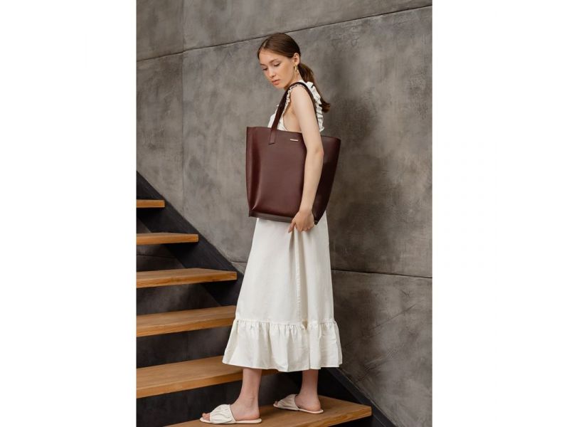 Кожаная женская сумка шоппер D.D. бордовая, фото 1