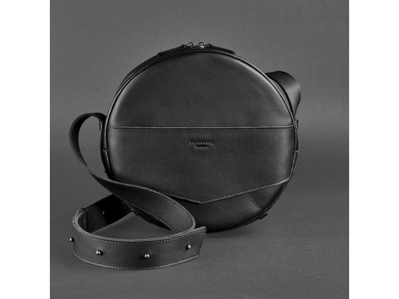 Кожаная женская круглая сумка-рюкзак Maxi черная, фото 10