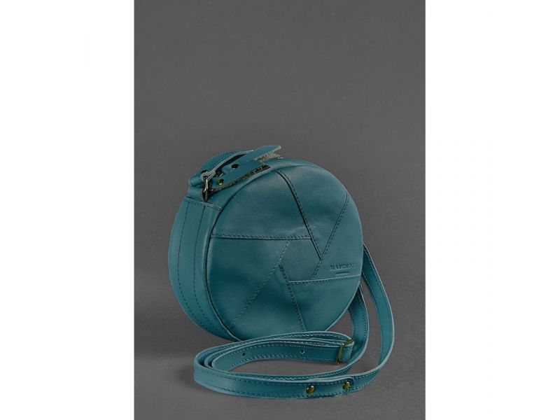 Кожаная круглая женская сумка Бон-Бон зеленая, фото 2