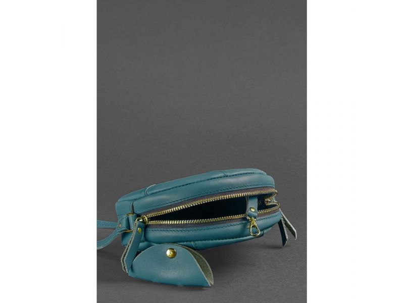 Кожаная круглая женская сумка Бон-Бон зеленая, фото 3