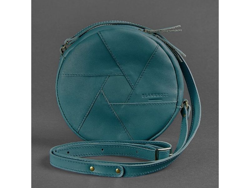 Кожаная круглая женская сумка Бон-Бон зеленая, фото 4