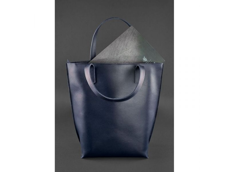 Кожаная женская сумка шоппер D.D. темно-синяя, фото 4