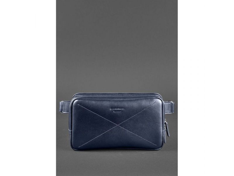 Кожаная поясная сумка Dropbag Maxi темно-синяя, фото 2