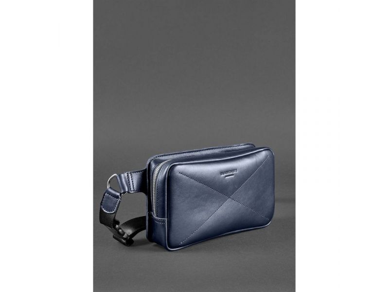 Кожаная поясная сумка Dropbag Maxi темно-синяя, фото 3