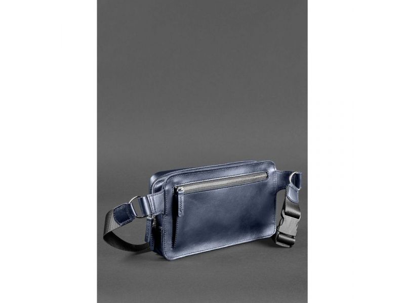 Кожаная поясная сумка Dropbag Maxi темно-синяя, фото 5
