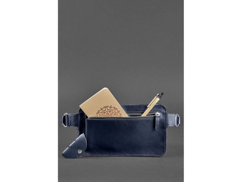 Кожаная поясная сумка Dropbag Maxi темно-синяя, фото 6