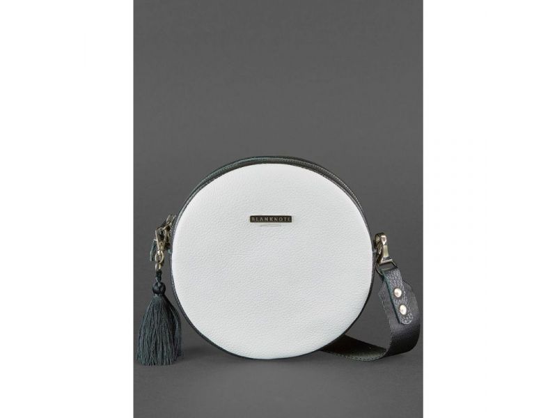 Круглая кожаная женская сумочка Tablet черно-белая, фото 2