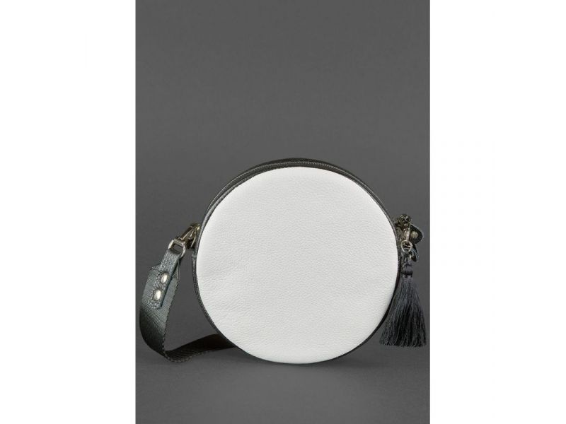 Круглая кожаная женская сумочка Tablet черно-белая, фото 4