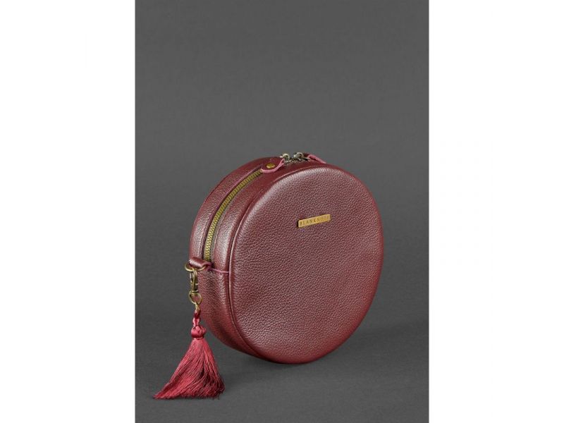 Круглая кожаная женская сумочка Tablet Марсала, фото 3