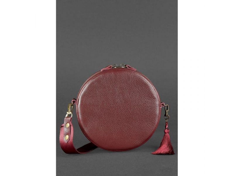 Круглая кожаная женская сумочка Tablet Марсала, фото 4