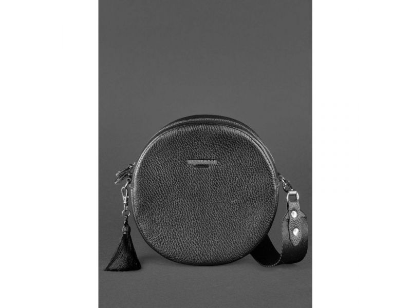 Круглая женская кожаная сумочка Tablet черная, фото 2