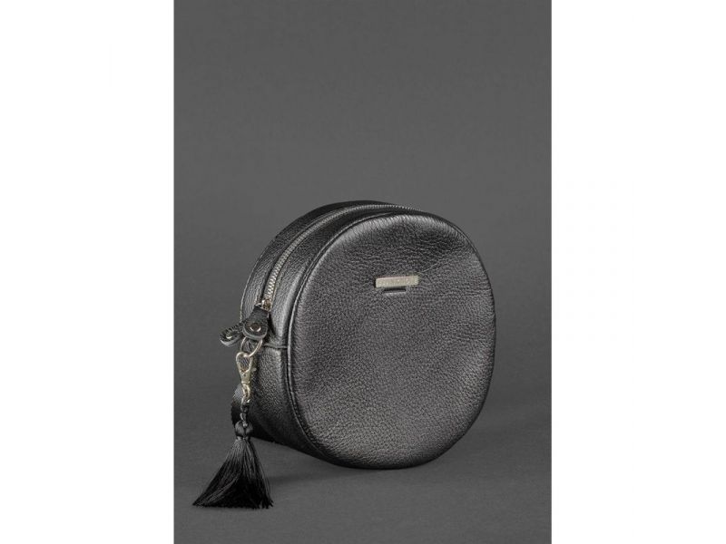 Круглая женская кожаная сумочка Tablet черная, фото 3