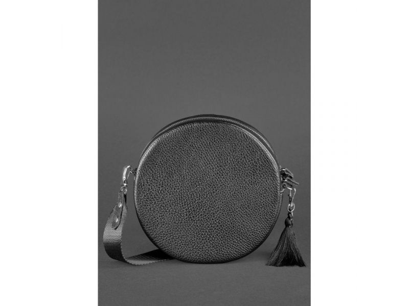 Круглая женская кожаная сумочка Tablet черная, фото 4