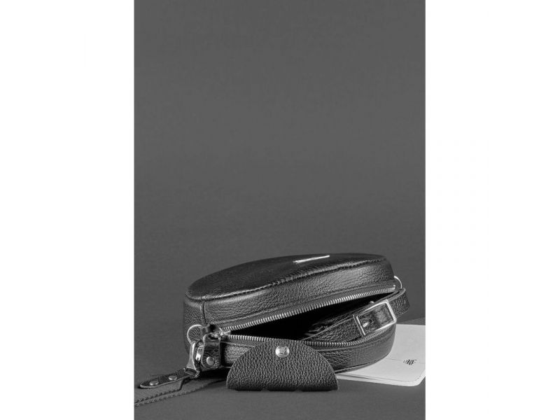 Круглая женская кожаная сумочка Tablet черная, фото 5