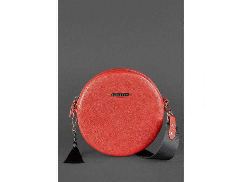 Круглая кожаная женская сумочка Tablet красная, фото 2