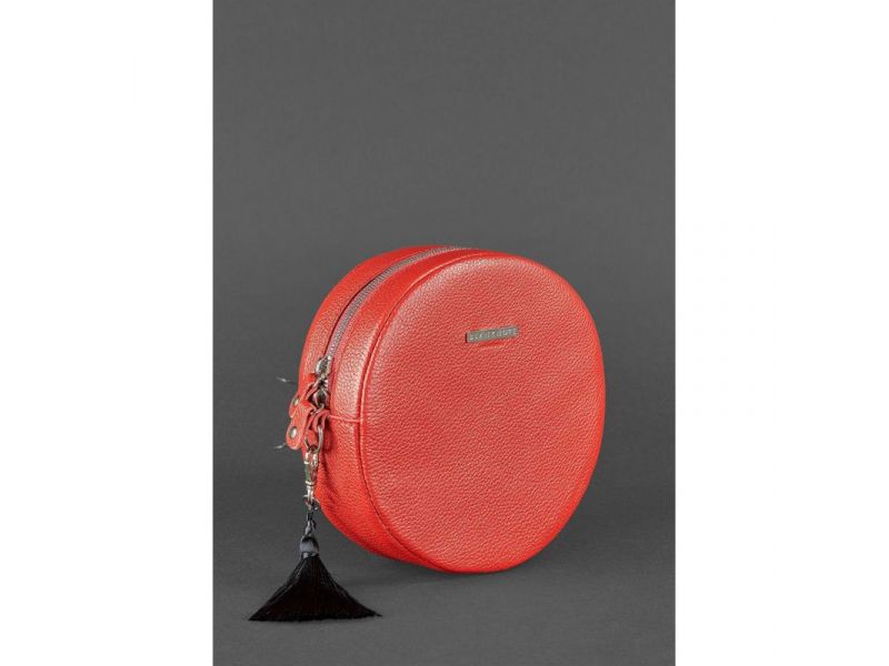 Круглая кожаная женская сумочка Tablet красная, фото 3