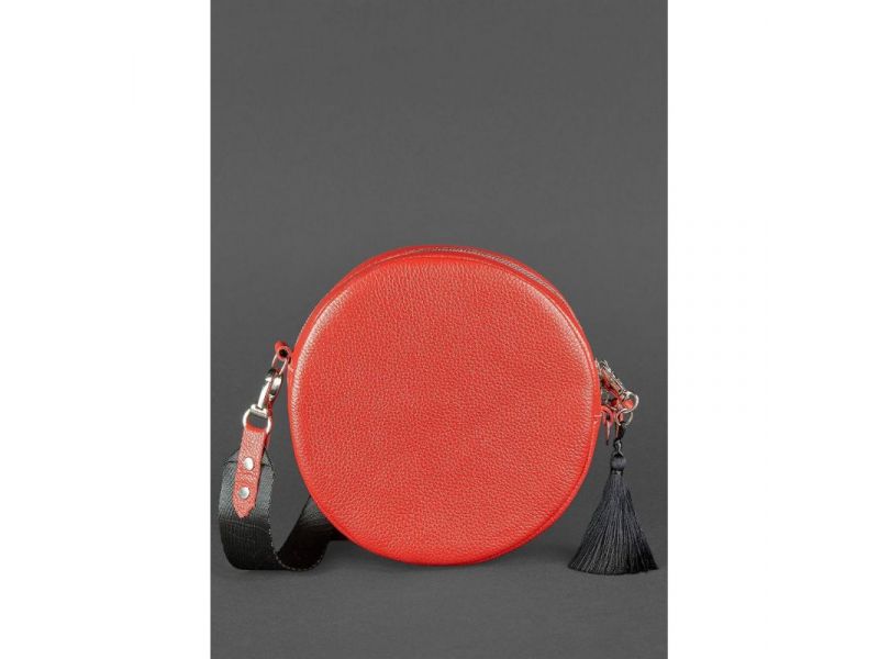 Круглая кожаная женская сумочка Tablet красная, фото 4