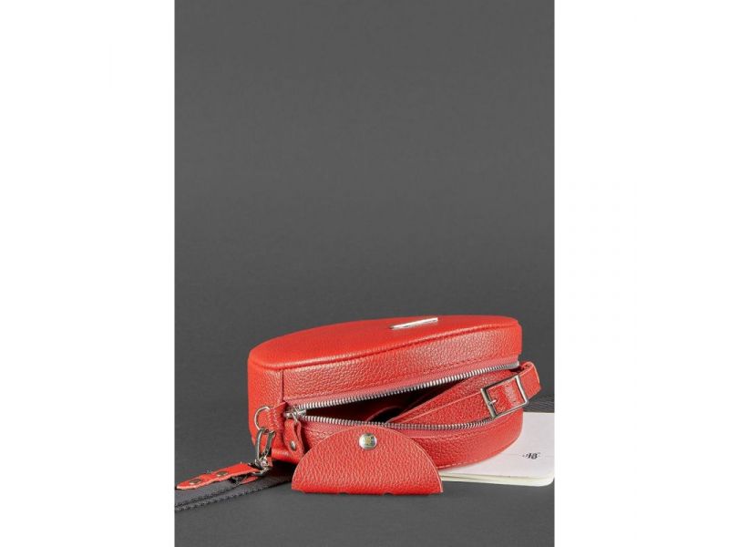 Круглая кожаная женская сумочка Tablet красная, фото 5