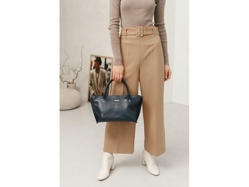 Женская кожаная сумка Midi темно-синяя, фото 8