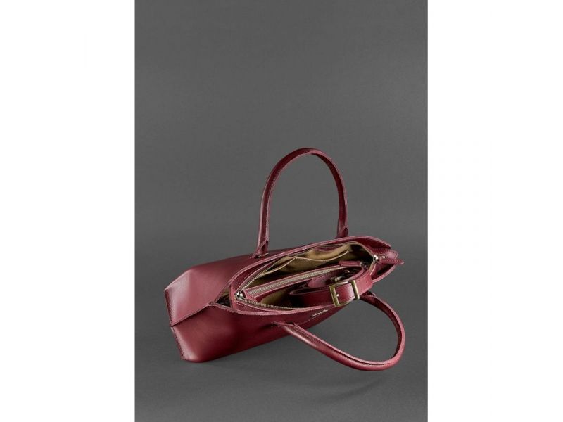 Женская кожаная сумка Midi бордовая, фото 7