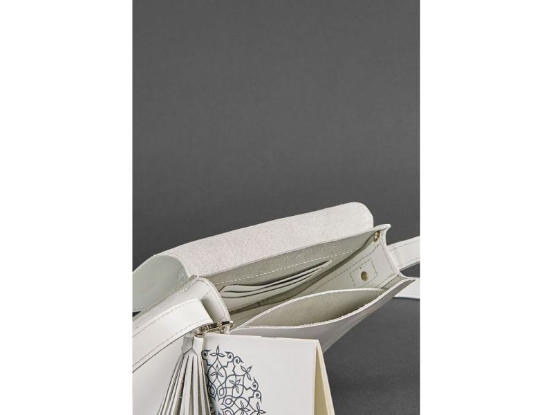 Кожаная женская бохо-сумка Лилу белая, фото 5