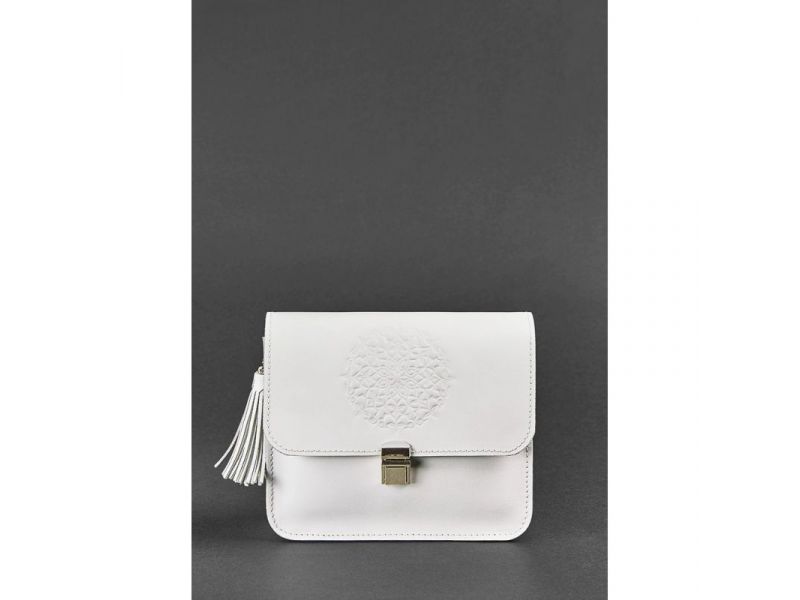Кожаная женская бохо-сумка Лилу белая, фото 2