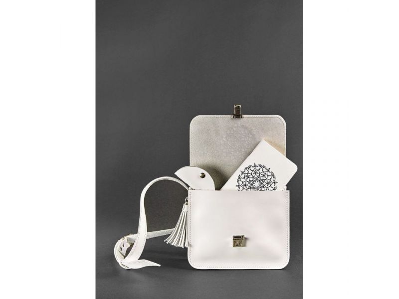 Кожаная женская бохо-сумка Лилу белая, фото 3