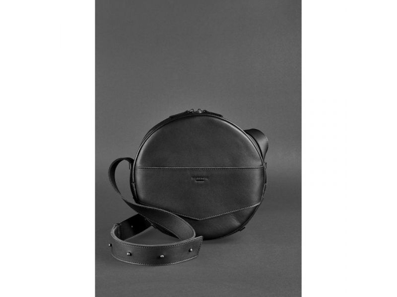 Кожаная женская круглая сумка-рюкзак Maxi черная, фото 2