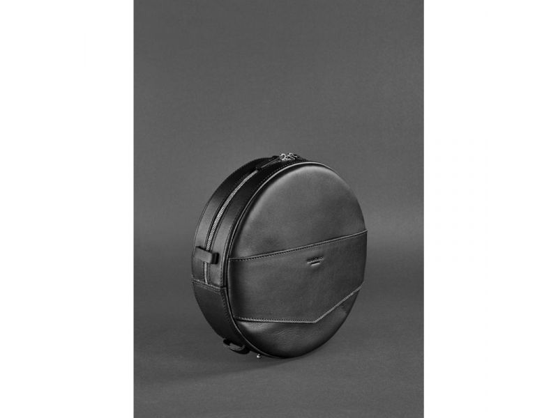 Кожаная женская круглая сумка-рюкзак Maxi черная, фото 3